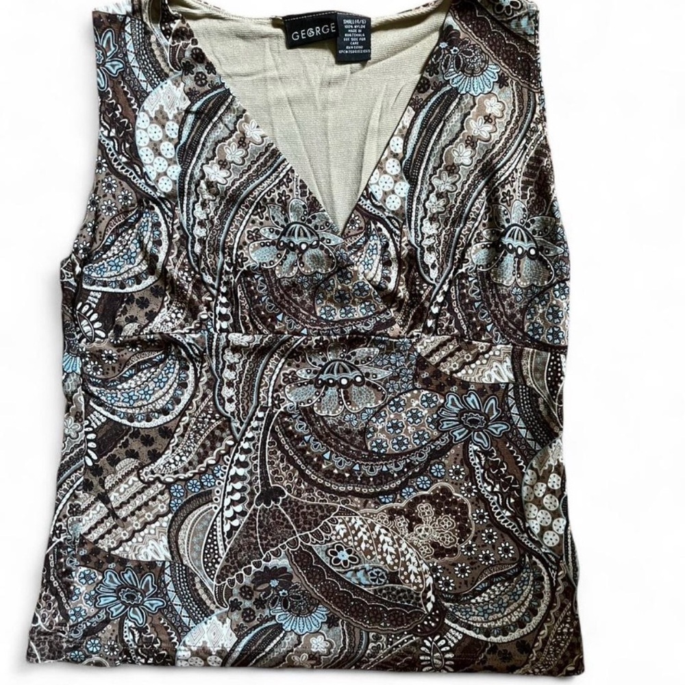 George Brown Paisley V-Neck Sleeveless Camisole with Light Blue Accents